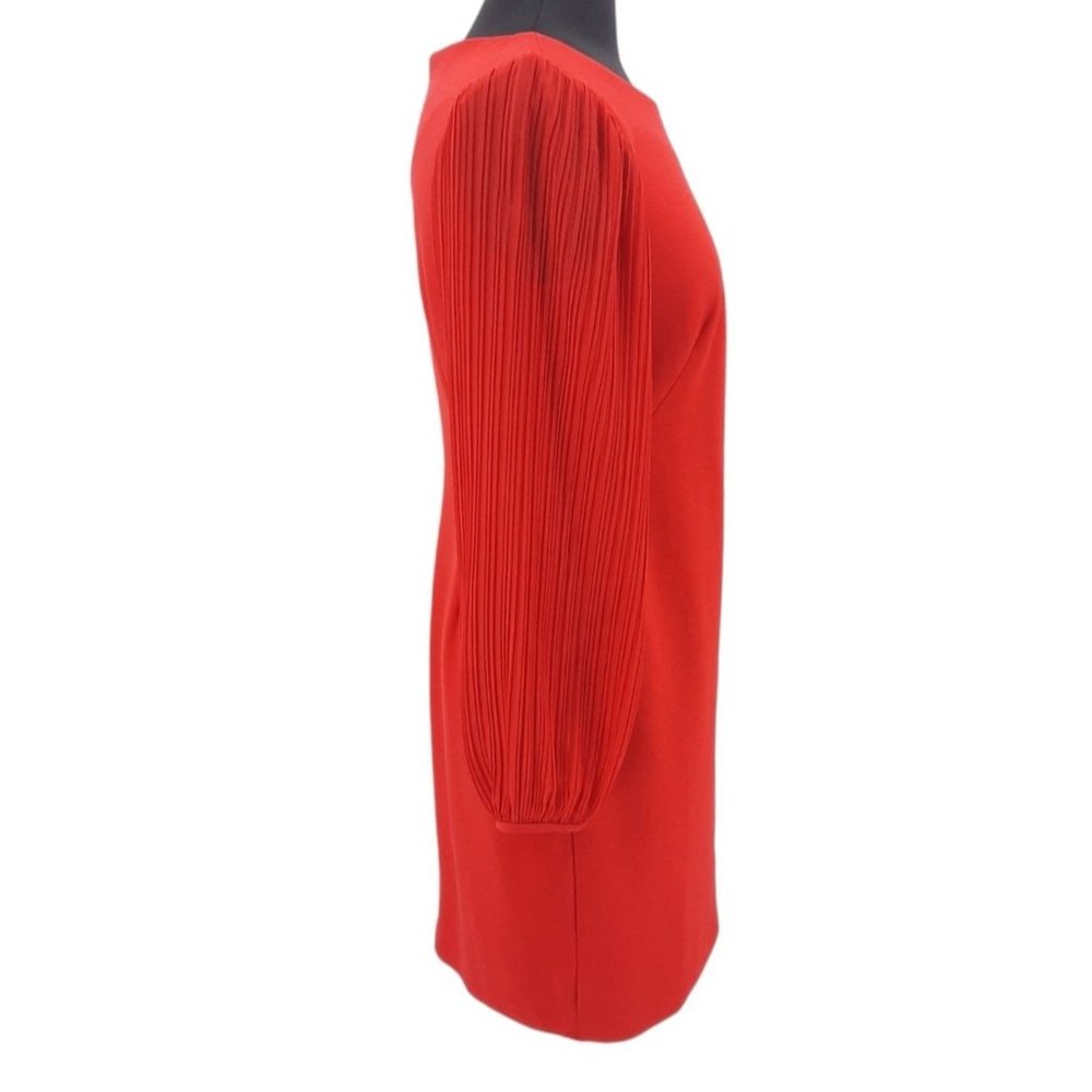 VTG 90s DR Collection Solid Red Shear Pleated Balloon Sleeve Dress Size 8 - Picture 4 of 10